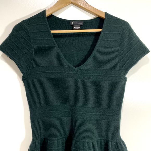 C by Bloomingdale's Ribbed Cashmere Dress Enchanted‎ Forest Green Medium - Picture 4 of 11